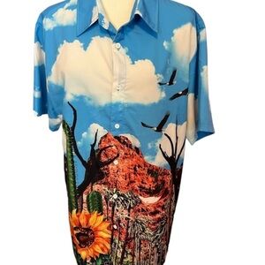 Rebel Minds Lounge Button Shirt Cactus Sunflower Bald Eagles L